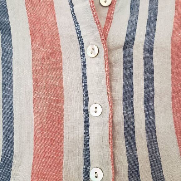 Artisan NY striped linen half button up blouse M - Picture 2 of 4